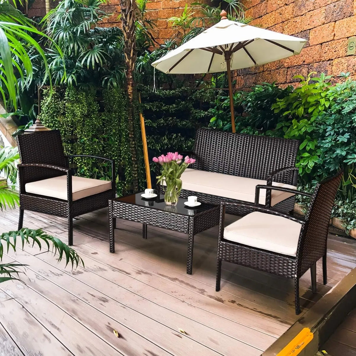 4 Pieces Patio Furniture Set, Outdoor Sectional Sofa