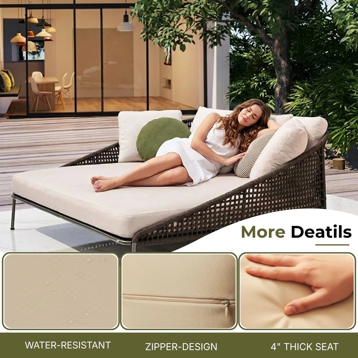 Outdoor Rope Patio Furniture Daybed (Brown and Cream)