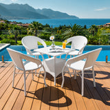 Outdoor Rattan Wicker 5-Piece Patio Furniture Set (White)
