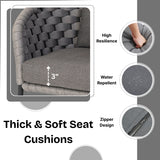 Outdoor Grey Rope 4 Piece Patio Sofa Set with Dark Grey Cushions