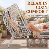 4-Piece Outdoor Wicker Egg Chair Set with Ottomans (White & Grey)