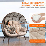 Outdoor Rattan Wicker Double Seater Egg Chair (Dark Brown & Cream)