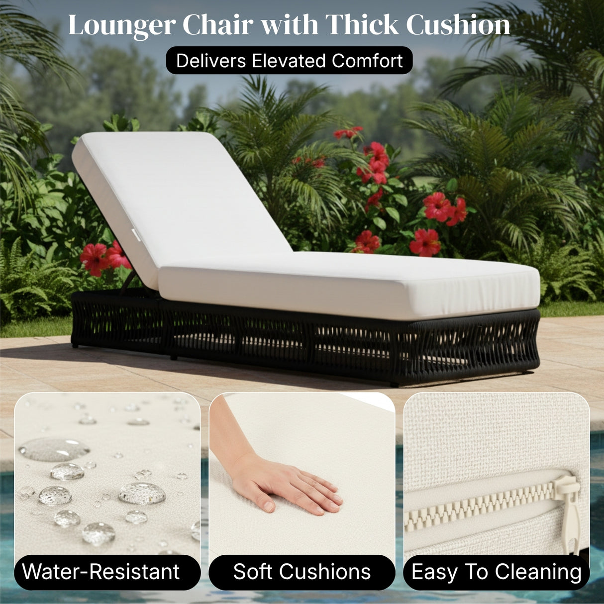 Outdoor All-Weather Rope Lounger Set of 2 (Black & White)