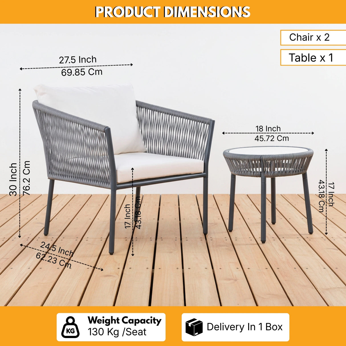3-Piece Rope Patio Set - Perfect for Outdoor