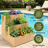 Outdoor 3-Tier Wicker Raised Planter Stand (Beige)