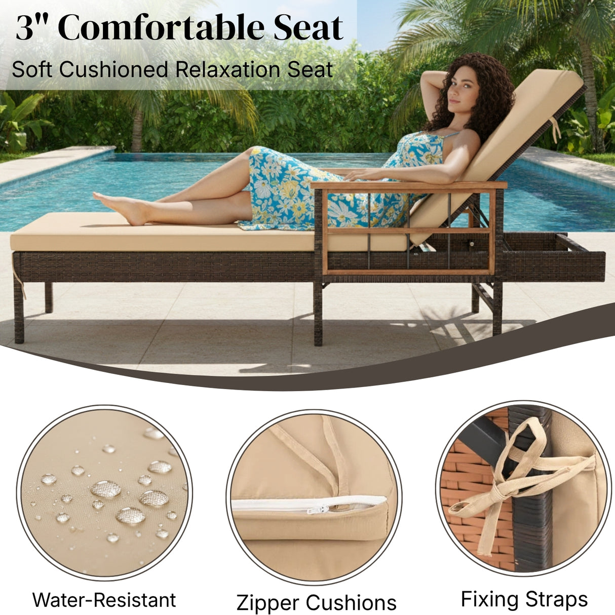 Outdoor Rattan Wicker Lounger Set with Sheesham Wood Top Table