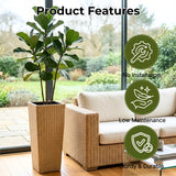 2-Piece Outdoor Rattan Wicker Tall Square Planters (Beige)