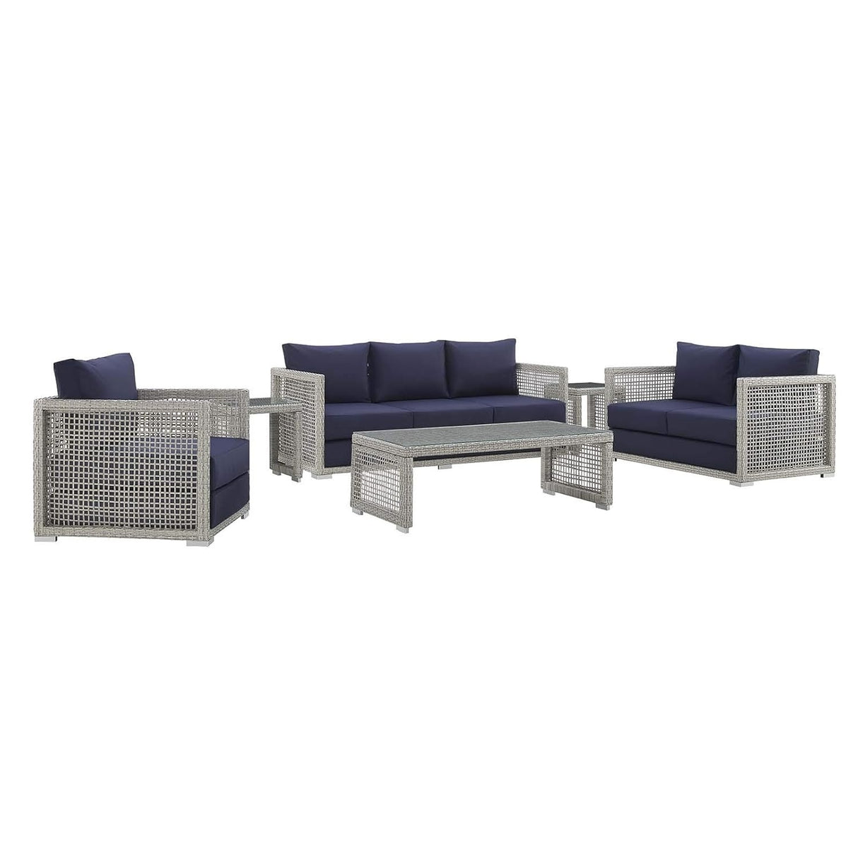 Outdoor Wicker Woven 6 Pieces Sectional Patio Furniture Set