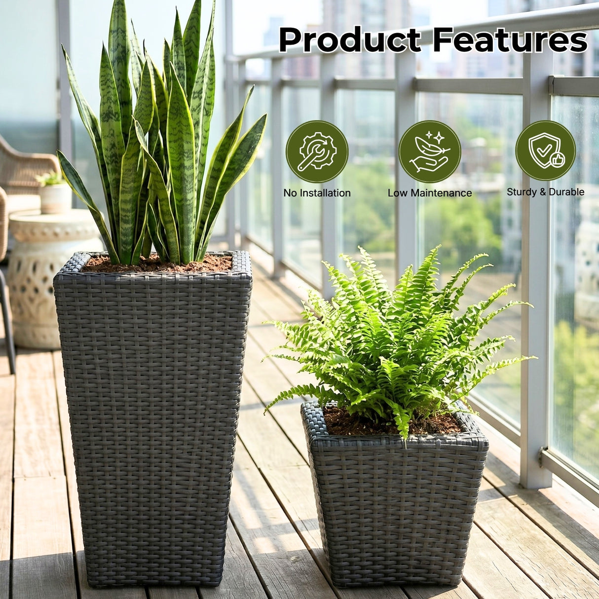 Tall Tapered Set of 6  Outdoor Wicker Planter (Black)