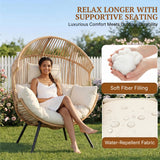Outdoor Wicker Egg Chair with Plush Cushions (Beige & Off-White)