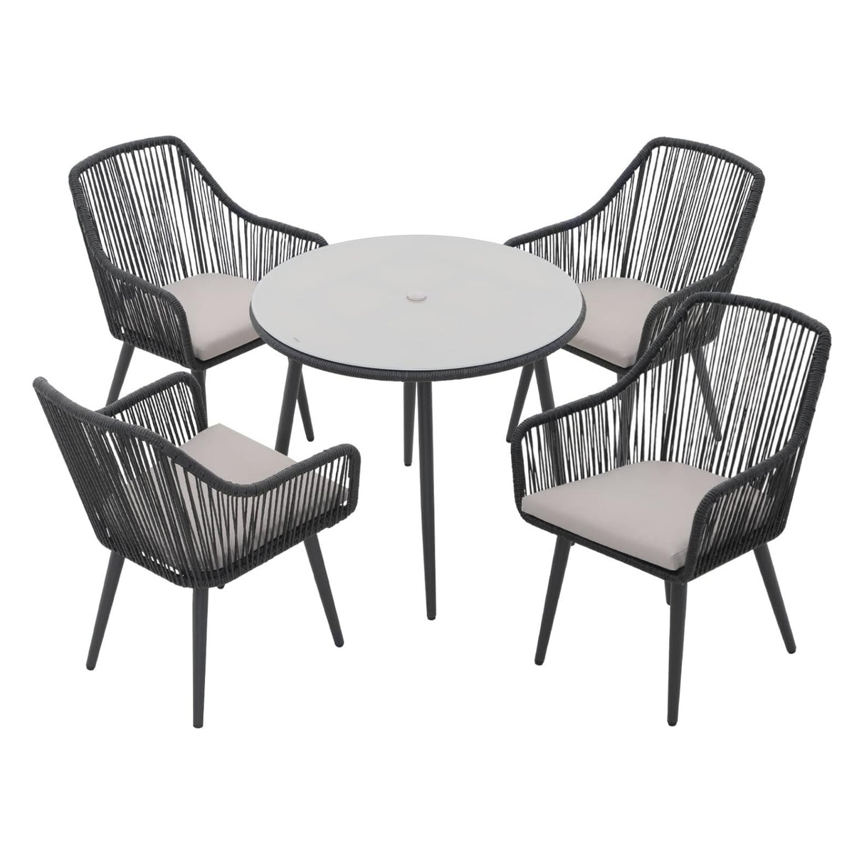 5-Piece Outdoor Rope Patio Dining Set With Glass Top Table