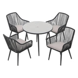 5-Piece Outdoor Rope Patio Dining Set With Glass Top Table