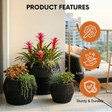 Outdoor 3-Piece Round Rope Planters (Black)