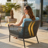 4-Piece Outdoor Rope Patio Furniture Set with Glass Top Table (Grey & Sky-Blue)