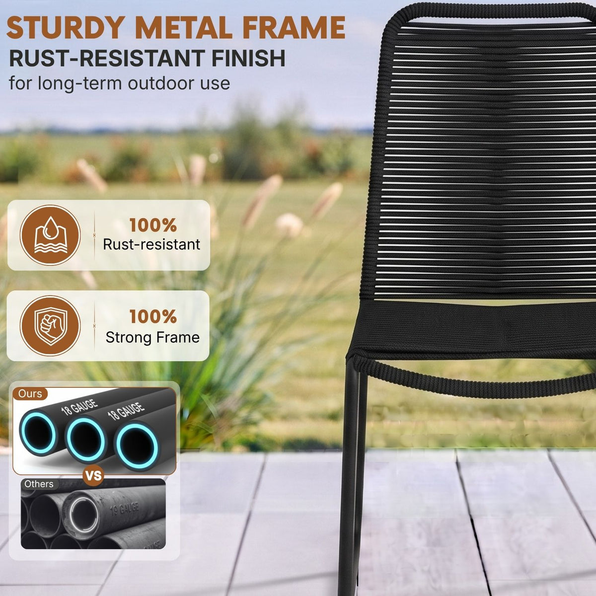 2-Piece Outdoor Rope Patio Dining Chairs