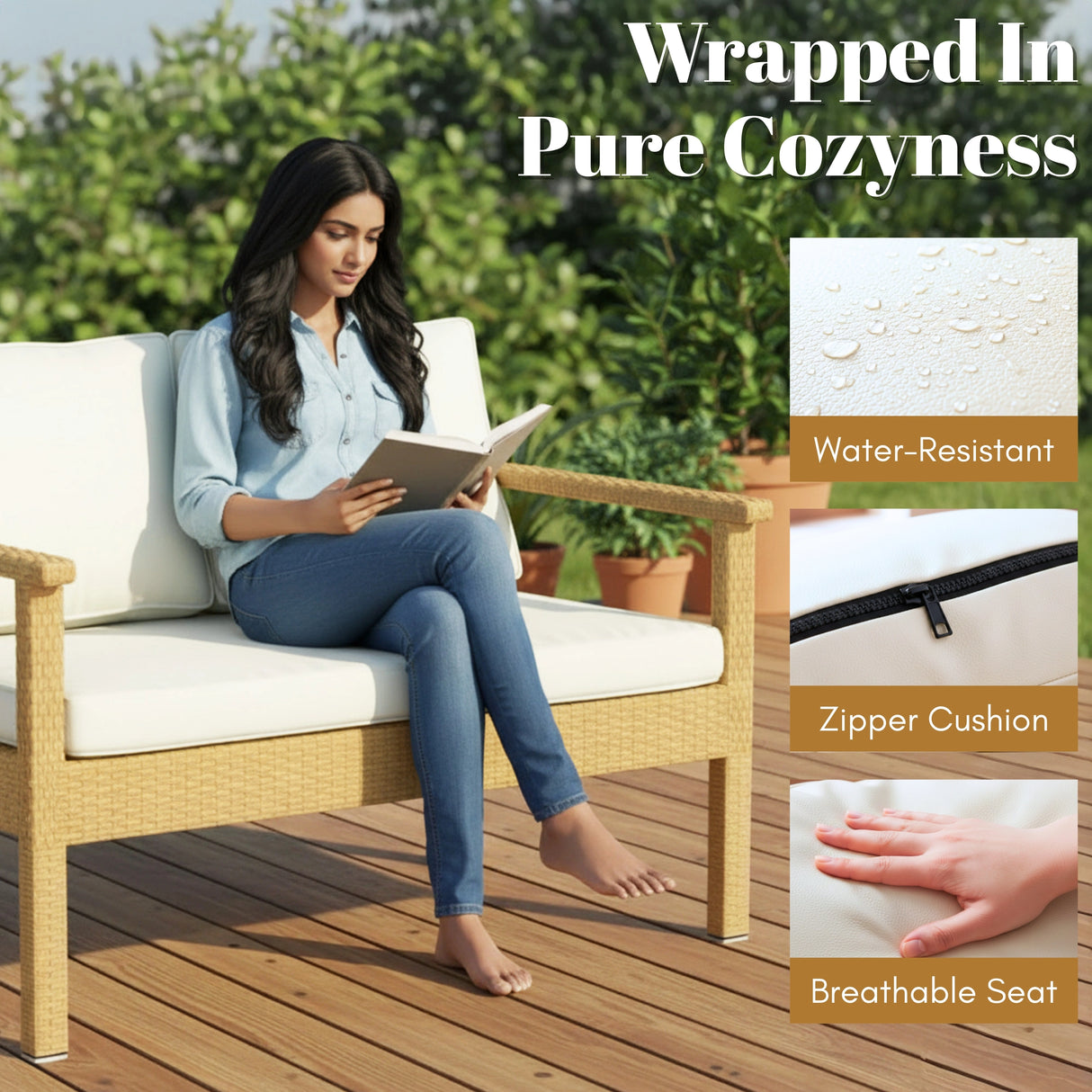 4 Pieces Patio Furniture Set, Outdoor Sectional Sofa