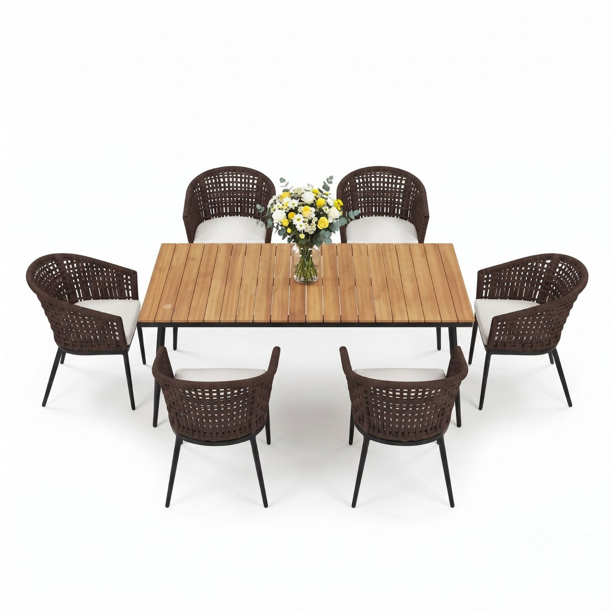7-Piece Outdoor Patio Dining Set With Wooden Tabletop