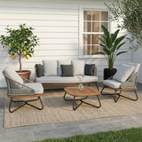 5-Seater Outdoor All-Weather Rope Sofa Set With Wooden Base
