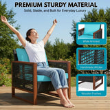Outdoor Wicker 3-Piece Patio Furniture Set with Solid Wooden Frames (Dark Brown & Sky-Blue)
