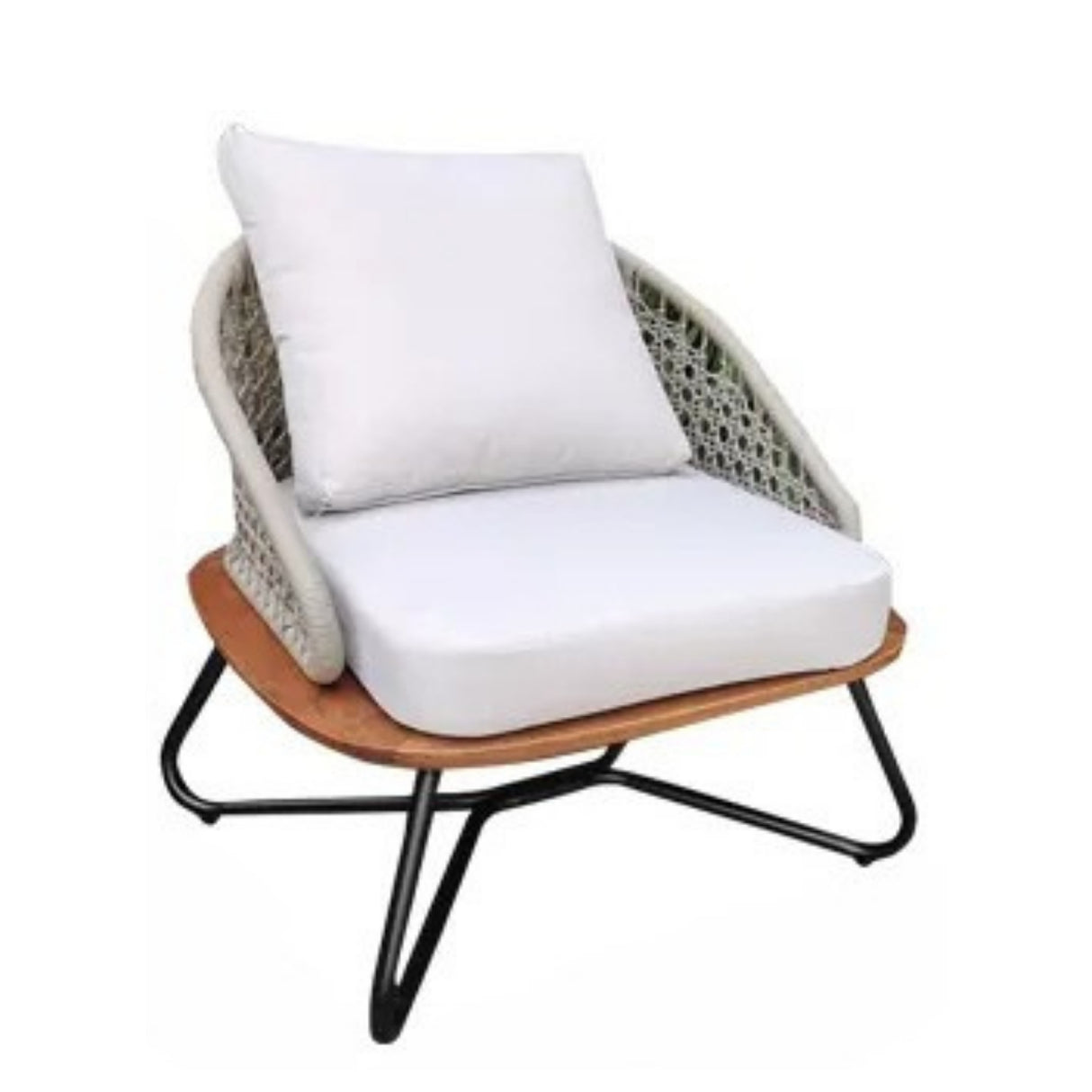 Outdoor Rope 3-Piece Patio Set With Wooden Top Table