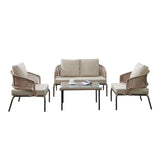 All-Weather Patio Rope Sofa Set with Glass Top Coffee Table
