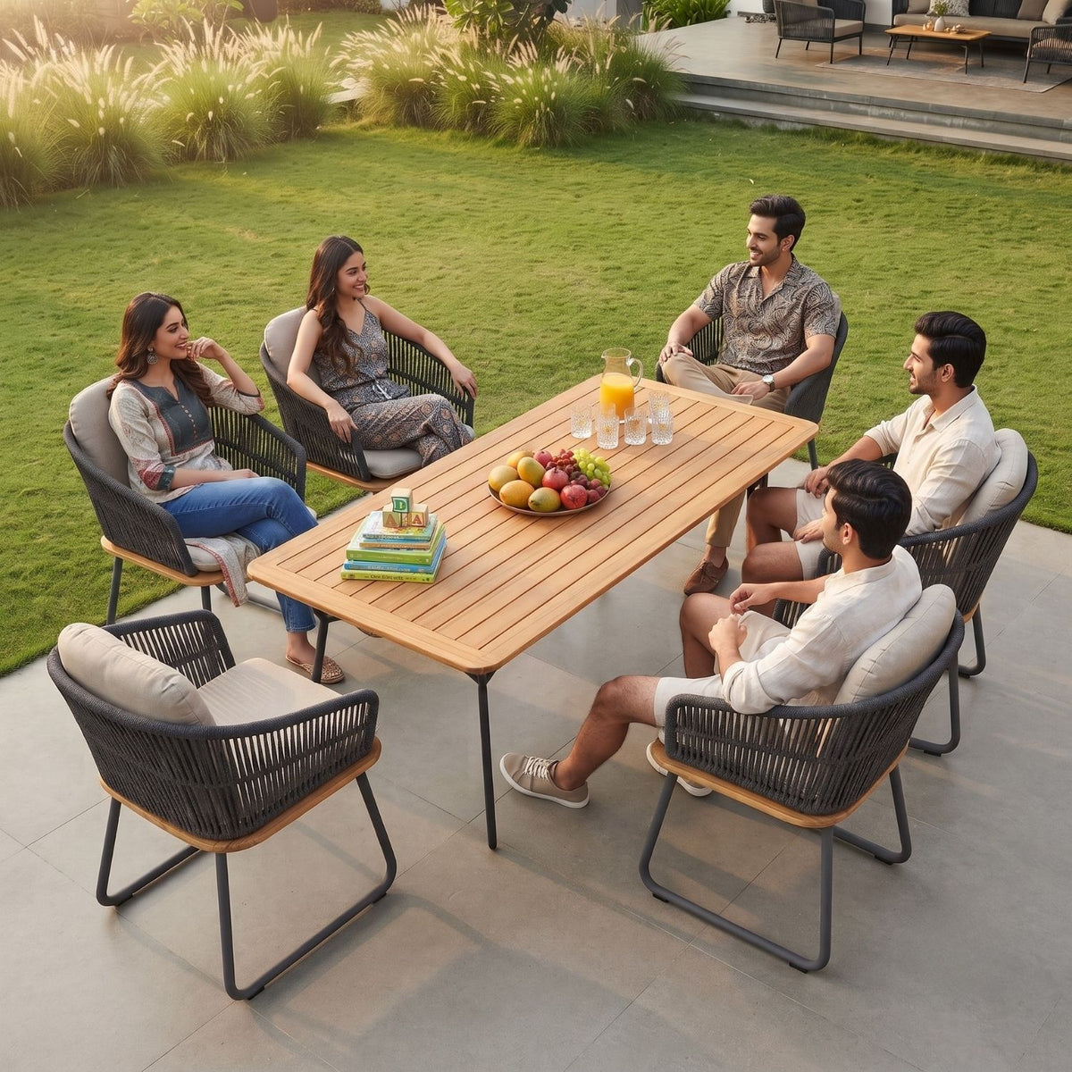 7-Piece Outdoor Patio Dining Set With Wooden Tabletop