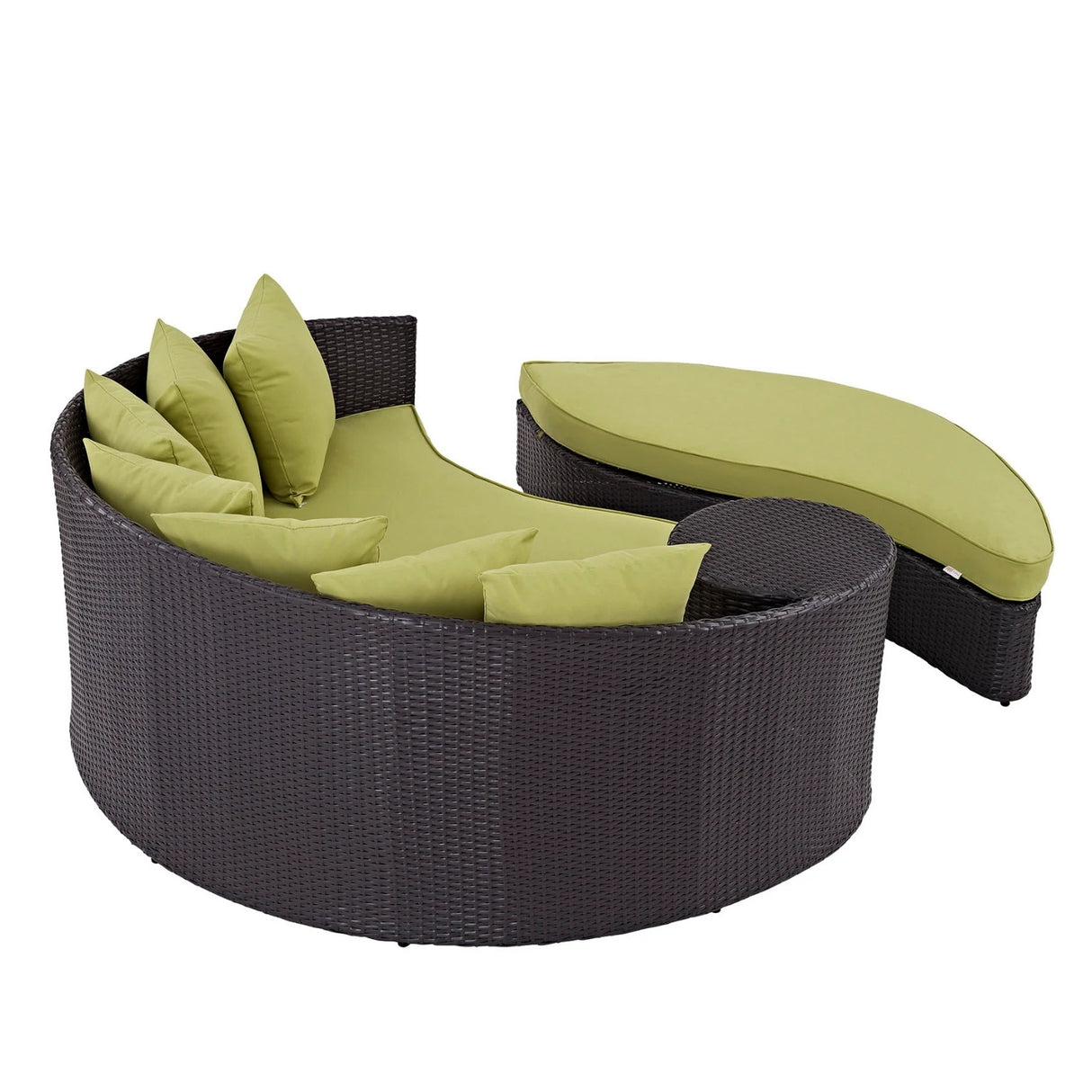 Outdoor Rattan Wicker Daybed (Dark Brown & Green)
