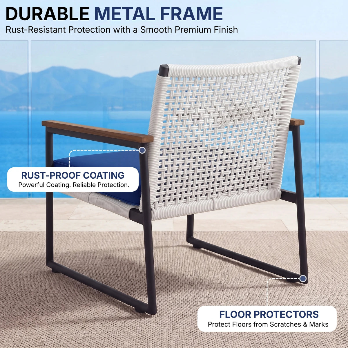 Outdoor 3-Piece Wicker Patio Set(White & Navy Blue)