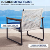 Outdoor 3-Piece Wicker Patio Set(White & Navy Blue)