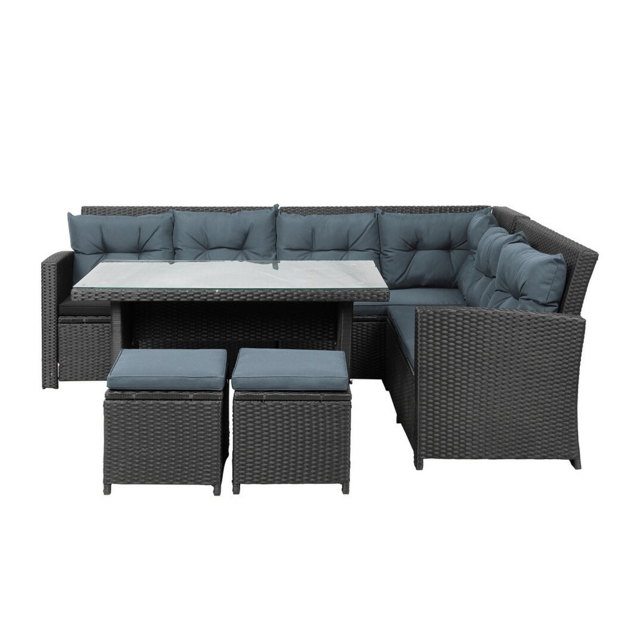 5-Piece Wicker Patio Conversation Set (Dark Brown/ Cyan Blue)