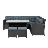5-Piece Wicker Patio Conversation Set (Dark Brown/ Cyan Blue)