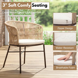 Outdoor Rope Dining Chair with Cushion (Beige & White)