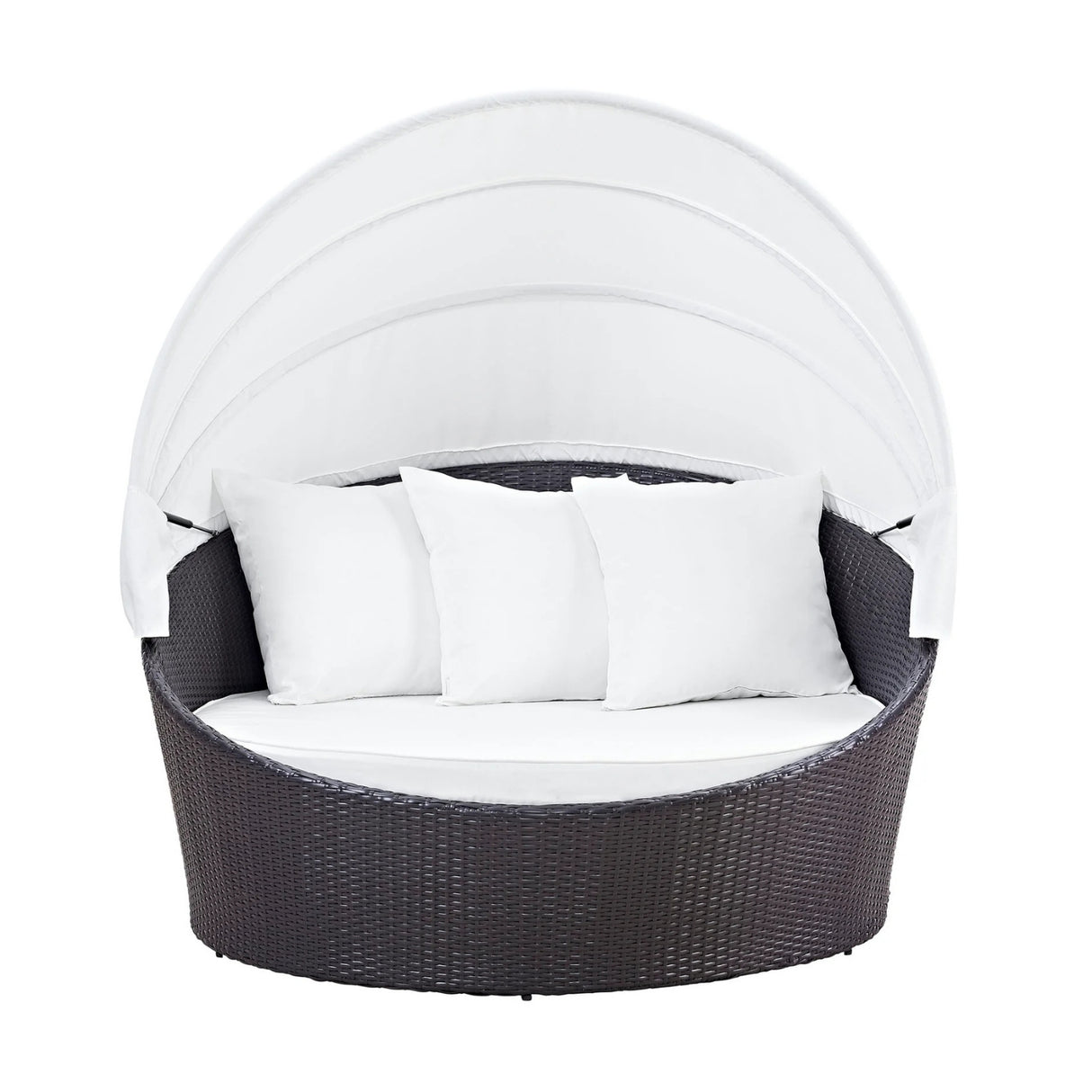Outdoor Rattan Wicker Patio Daybed with Retractable Canopy
