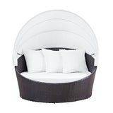 Outdoor Rattan Wicker Patio Daybed with Retractable Canopy