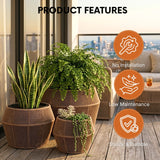 Outdoor 3-Piece Round Rope Planters (Beige)