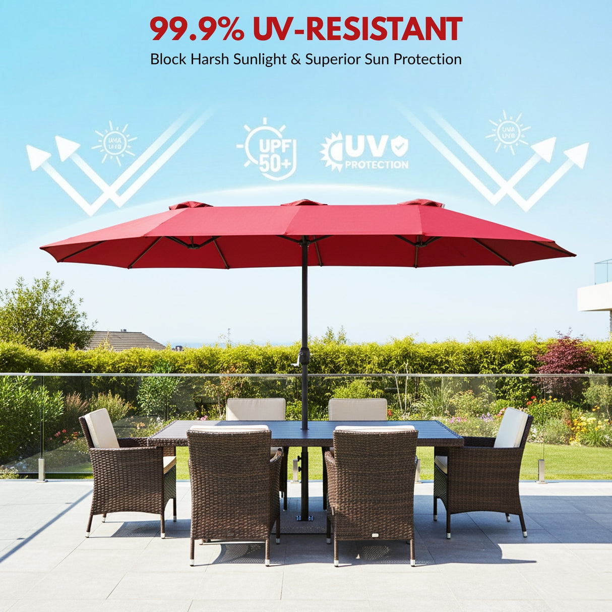 15FT Double-Sided Outdoor Patio Umbrella with Granite Base (Maroon)