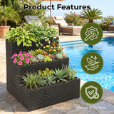Outdoor 3-Tier Wicker Raised Planter Stand (Black)