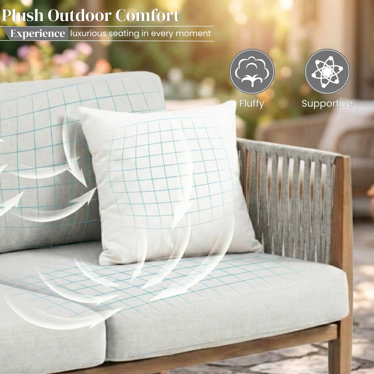 Outdoor Rope Sofa Set with Teak Wood Frames (Grey)