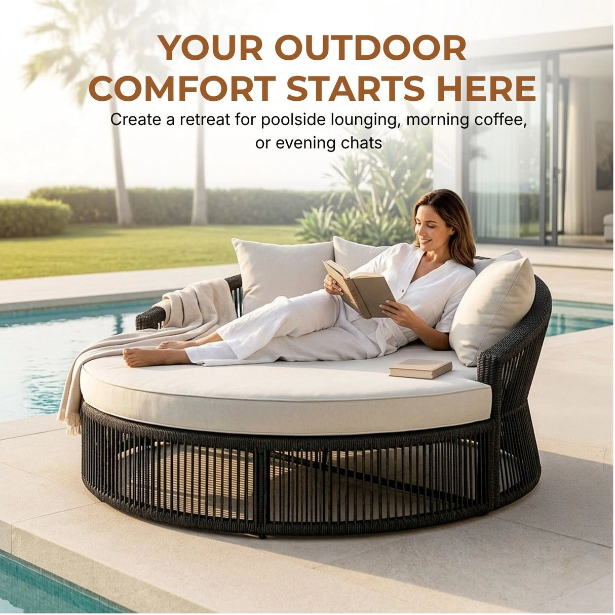 Outdoor Round Rope Daybed Sofa – Unique Design for Poolside