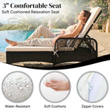 2-Piece Outdoor Rattan Wicker Lounger Set (Black & Off-White)