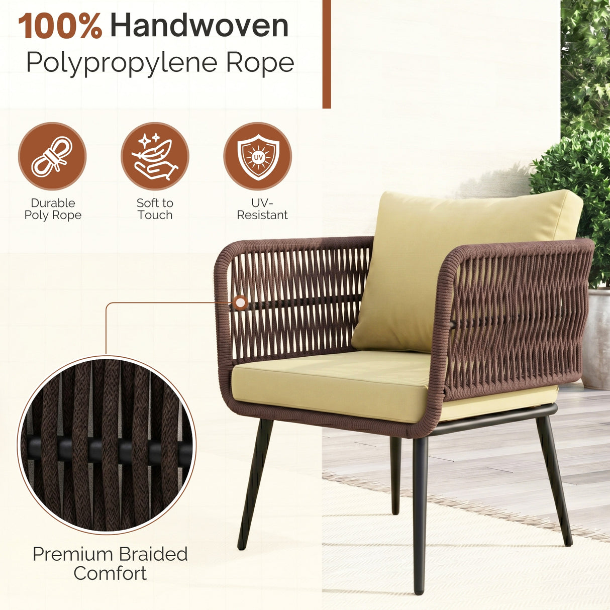 Outdoor Rope 4 Seater Conversation Furniture Set (Brown & Cream)