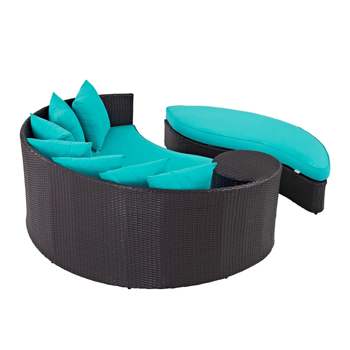 Outdoor Rattan Wicker Daybed (Dark Brown & Turquoise Blue)