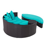 Outdoor Rattan Wicker Daybed (Dark Brown & Turquoise Blue)