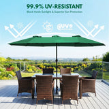 15FT Double-Sided Outdoor Patio Umbrella with Granite Base (Green)