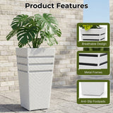 Outdoor Tall Square Rattan Planter Set of 2 (White)