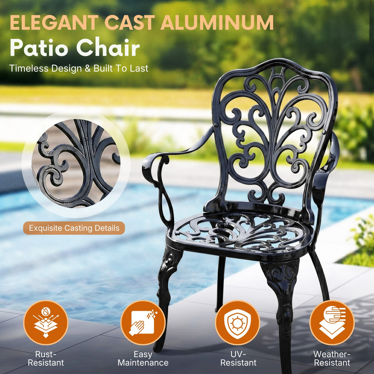 Outdoor Cast Aluminum 5-Piece Patio Conversation Set (Black)