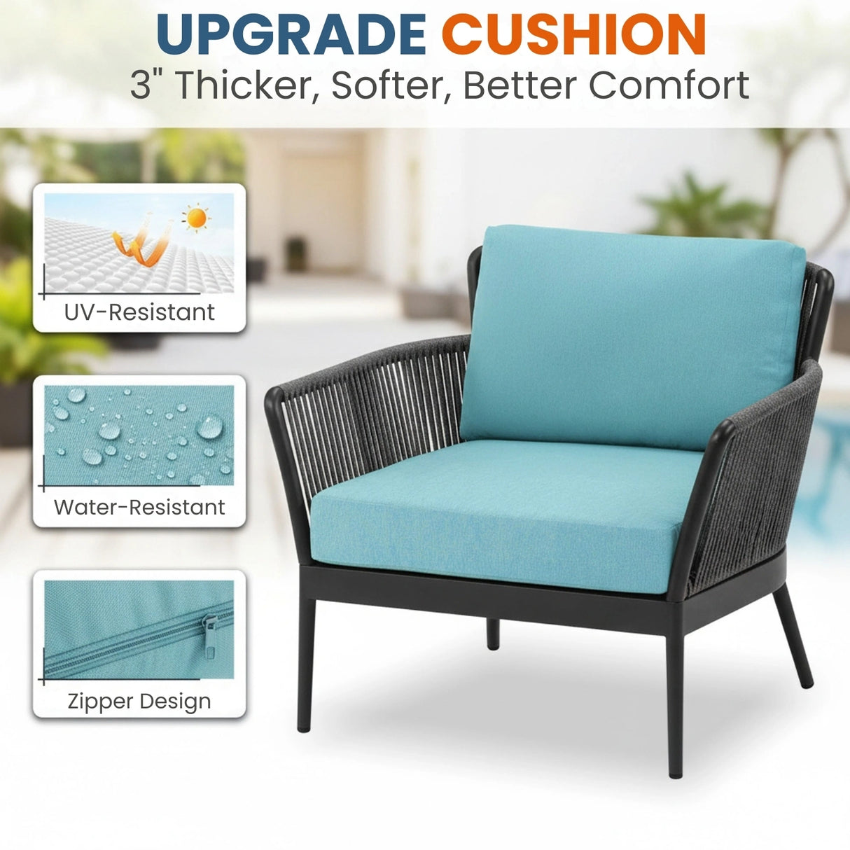 Outdoor 3 Piece All-Weather Rope Patio Set