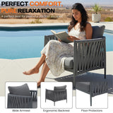 Outdoor Rope 5-Seater Sofa Set With Glass Top Table