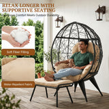 Outdoor Wicker Egg Chair with Ottoman (Black & Beige)