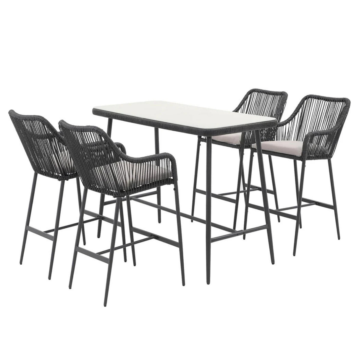 Premium Outdoor Rope 5-Piece Bar Set With a High-Top Table